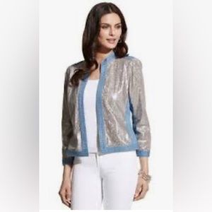 Chicos Sequined Denim Jacket Womens 1 medium ) Open Front
